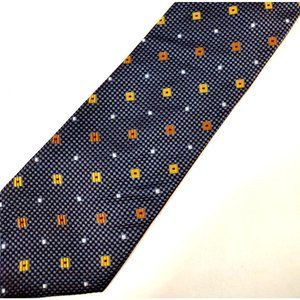 Pierre Balmain Paris Mens Tie blue brown Abstract Geometric check Silk